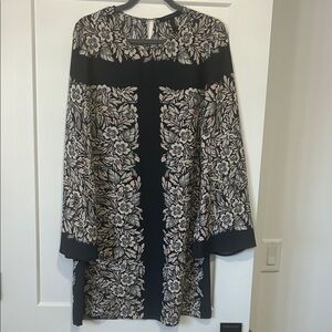 BCBG floral Navy and Pink Long Sleeve shift Dress medium